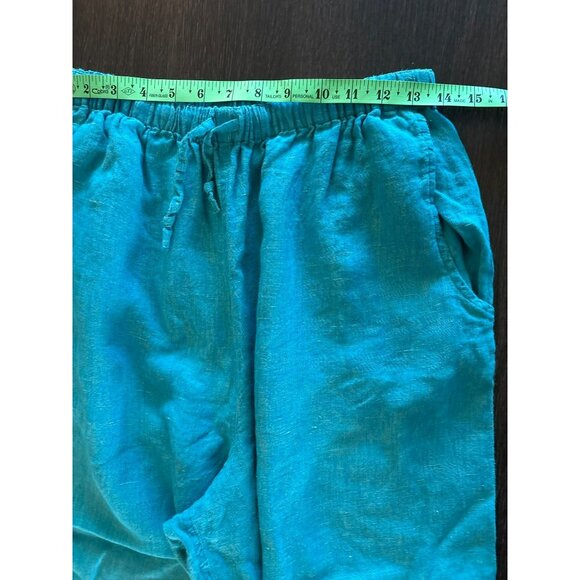 Flax Heathered Turquoise Linen Wide Leg Cropped Pants Size M - Picture 5 of 7
